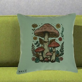 Perna Decorativa Ciuperci Vintage Floral, 40x40 cm, Verde, Husa Detasabila, Perna Inclusa, BEKZ®
