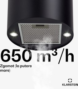 Klarstein Beretta, hota în formă de insulă,  Ø35 cm, recirculație, 650m³/h, LED, negru