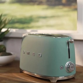 Prajitor de paine SMEG 50's Style TSF01EGMEU, 950 W, 2 felii, 6 trepte, Tava pentru firimituri, Cablu integrat, Otel inoxidabil, Verde smarald
