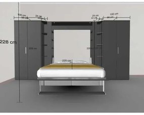 Set pat rabatabil dublu cu somiera inclusa NOVA cu canapea si 2 dulapuri Acordeon (100 cm) - Nova FULL Wardrobes &amp; Case Double Sofa SET (150X200)