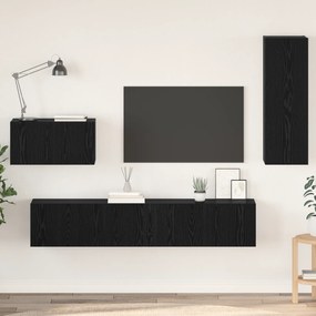 vidaXL Dulap pentru TV pe Perete cu raft Altele cu depozitare cu ușă 4 pcs Stejar negru
