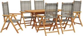 vidaXL Set de masă pentru grădină 7 pcs Gri Lemn Solid de Acacia