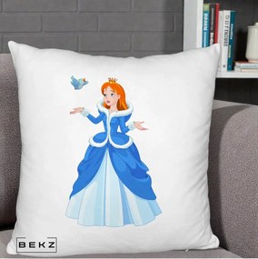 Perna Personalizata Printesa Albastra cu Pasare, 40x40 cm, Alb Pufos, Husa Detasabila, Perna Inclusa, BEKZ®