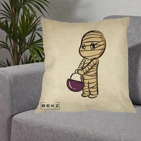Perna Decorativa Halloween Mummy Kawaii cu Cos, 40x40 cm, Crem, Husa Detasabila, Perna Inclusa, BEKZ®