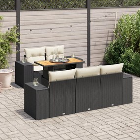 3327325 vidaXL Set mobilier de grădină cu perne, 6 piese, negru, poliratan