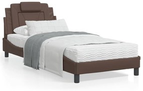 3208063 vidaXL Cadru de pat cu tăblie, maro, 90x190 cm, piele ecologică
