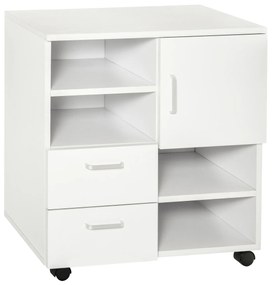 HomCom Comodă TV din Lemn 2 Sertare și o ușă, Alb, 60x65x35cm