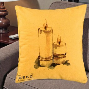 Perna Decorativa Lumanari Acuarela Iarna, 40x40 cm, Galben, Husa Detasabila, Perna Inclusa, BEKZ®