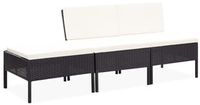 vidaXL Set mobilier de grădină cu perne, 3 piese, negru, poliratan