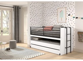 Pat pentru copii alb supraetajat, cu extensie suplimentară cu somieră 90x200 cm Sam – Vipack