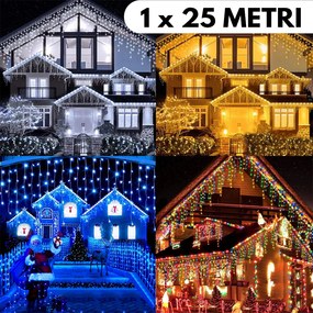 Instalație de Crăciun, 25 metri, franjuri cu flash, cu led tip țurțuri, fir gros, exterior, diverse