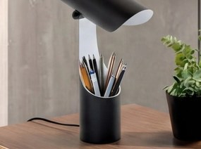 Lampa de masa din otel cu suport pentru creioane Black and White