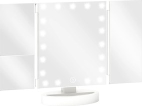 HOMCOM Oglindă Machiaj cu Lumină Mărire 1X/2X/3X Rotație Liberă de 180° 21 LED-uri Comutator Tactil Alb | Aosom Romania