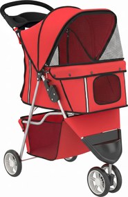 PawHut Cărucior Pliabil pentru Câini Mici, cu Suport pentru Pahar și Coș de Depozitare, până la 10 kg, Roșu | Aosom Romania