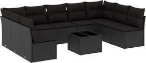 vidaXL Set canapele de grădină cu perne, 10 piese, negru, poliratan