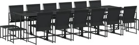 vidaXL Set mobilier de grădină, 17 piese, negru, textilenă