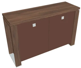 Dulap mic Verno+ 140 x 46 x 90 cm, uși de sticlă, nuc / maro