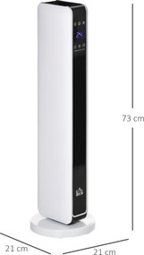 HOMCOM Încălzitor Electric Ceramic de 2200W cu 3 Moduri de Funcționare și Telecomandă, Alb | Aosom Romania