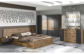 Set dormitor ARMENY stejar ribeck/grafit închis dulap, pat, 2 noptiere