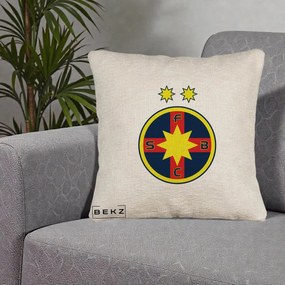 Perna Personalizata FCSB Fotbal Club Steaua Bucuresti, 40x40 cm, Bej Canapea, Husa Detasabila, Perna Inclusa, BEKZ®