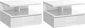 HOMCOM Set de 2 Noptiere Suspendate cu Raft Superior, Design Modern, Lemn, Alb Lucios, 35x32x22.5cm | Aosom Romania