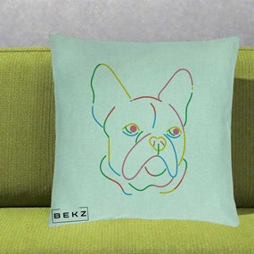 Perna Decorativa Bulldog Francez Line Art Curcubeu, 40x40 cm, Verde Menta, Husa Detasabila, Perna Inclusa, BEKZ®