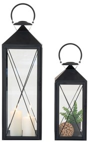 Lanterne decorative Casa, oțel/vidră, negru, set de 2