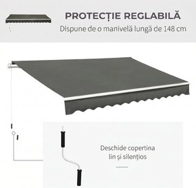 Outsunny Copertină Pliabilă pentru Exterior, Copertină Tip Roll-Up cu Deschidere Manivelă, 350x250 cm, Gri | Aosom Romania