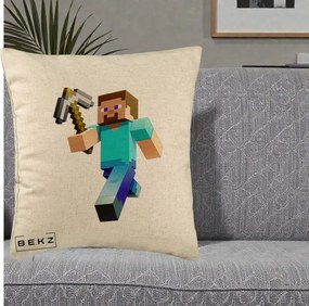 Perna Personalizata Minecraft Steve cu Tarnacop, 40x40 cm, Bej, Husa Detasabila, Perna Inclusa, BEKZ®