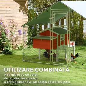 PawHut Coteț pentru Găini cu Copertină Impermeabilă și Rezistentă la UV, 300x200x195 cm, Argintiu | Aosom Romania