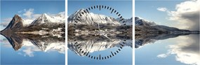 Tablou cu munți și reflectarea lor (cu ceas) (90x30 cm)