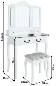 Masuta de toaleta cu taburet, alb argintiu, REGINA NEW