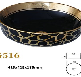 Lavoar Ceramic Premium, Rotund Gold -Negru,41cm