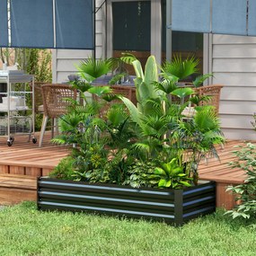 Outsunny Jardinieră dreptunghiulară bac de flori în oțel cu margine de siguranță și fund deschis negru | Aosom Romania