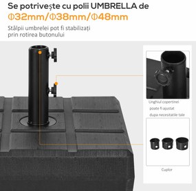 Outsunny Suport 40kg Pătrat pentru Umbrelă Soare, Efect Lemn, Bază Rezistentă din Plastic | Aosom Romania