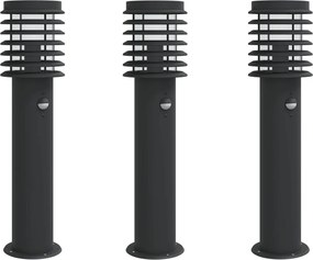 vidaXL Lămpi exterioare de podea senzori 3 buc. negru 60 cm oțel inox
