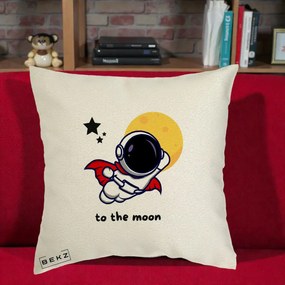 Perna Decorativa Astronaut To The Moon, 40x40 cm, Ecru, Husa Detasabila, Perna Inclusa, BEKZ®