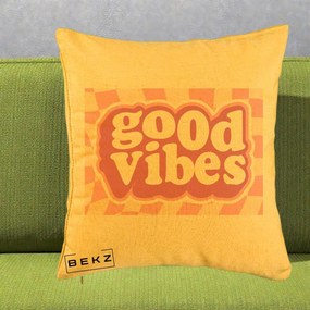 Perna Decorativa Good Vibes Retro Roz, 40x40 cm, Galben, Husa Detasabila, Perna Inclusa, BEKZ®