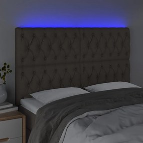 Tablie de pat cu LED, gri taupe, 144x7x118 128 cm, textil 1, Gri taupe, 144 x 7 x 118 128 cm