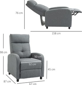 HOMCOM Fotoliu Reclinabil 155° max în Țesătură cu Efect de In Gri cu Suport pentru Picioare, 67x87x98 cm | Aosom Romania