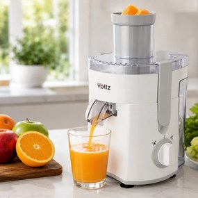 Storcator de fructe Oliver Voltz OV51160C, 400 W, 600 ml, 2 trepte, Recipient pentru resturi, Silentios, Alb