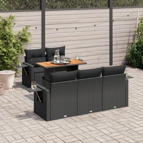 3327100 vidaXL Set mobilier de grădină cu perne, 6 piese, negru, poliratan