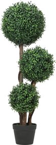 HOMCOM Bilă de buxus artificial cu trei bile, plantă artificială, plantă artificială cu trunchi din lemn în ghiveci, 30 x 30 x 100 cm, Verde | Aosom Romania