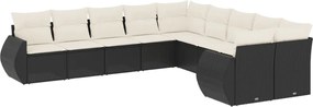 vidaXL Set canapele de grădină cu perne, 10 piese, negru, poliratan