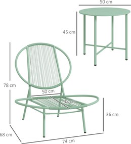 Outsunny Set bistro 3 piese din polyratan rezistent la intemperii, set mobilier de grădină cu masă bistro, scaune de grădină în formă de scoică, Verde | Aosom Romania