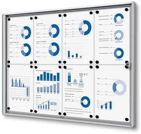 Vitrina informații interioare Economy 8 x A4 - spate din tablă, aluminiu