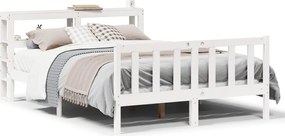 vidaXL Cadru de pat fără saltea, alb, 135x190 cm, lemn masiv de pin