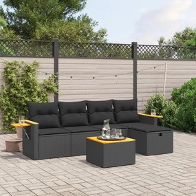 3265507 vidaXL Set mobilier de grădină cu perne, 6 piese, negru, poliratan