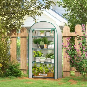 Outsunny Sera de Gradina cu Rafturi din Metal si Copertina din PE, Sera pentre Legume cu Usa Rulou 80x49x160cm, Verde | Aosom Romania