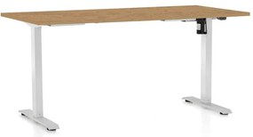 Masă înălțime reglabilă OfficeTech A, 160 x 80 cm, picioare albe, stejar piatra